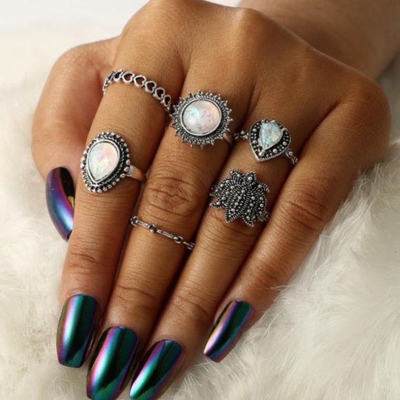 Jewelry - NEW 6pc white fire opal ring set